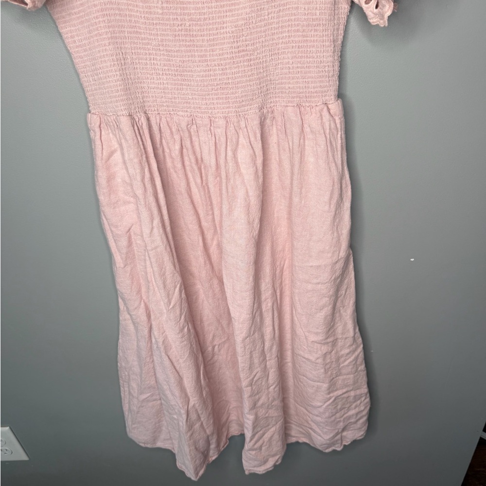 Madewell Linen-Blend Eyelet-Sleeve Lucie Smocked Midi Dress - Wisteria Dove - Picture 7 of 13